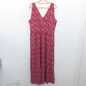 Garnet Hill Womens Maxi Dress Size‎ 14 Pink Orange Geo Surplice Boho Retro Chic